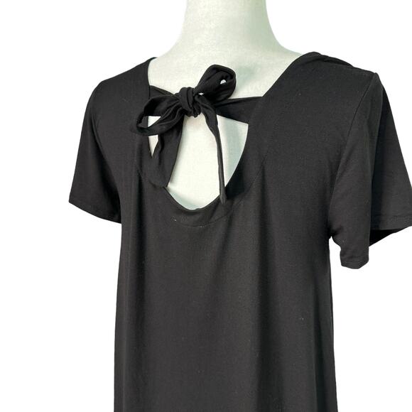 TALBOTS Womens Small Black Jersey Knit Short Sleeve Tie Back T-Shirt Swing Dress - Picture 2 of 8
